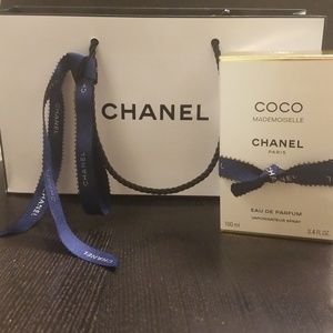 Authentic CHANEL shopping bag, ribbon, parfum box